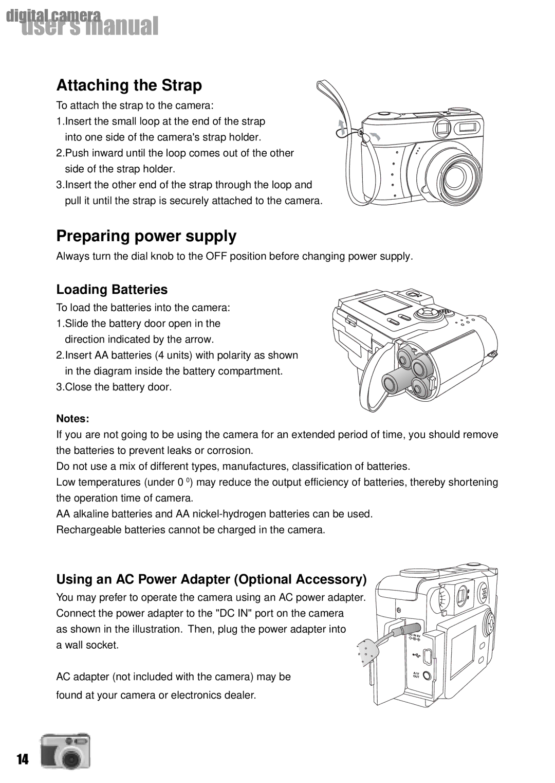 Vivitar Vivicam 3735 user manual Attaching the Strap, Preparing power supply, Loading Batteries 