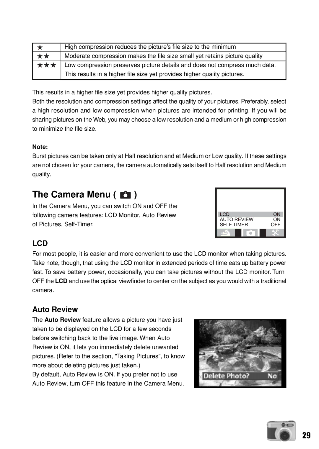 Vivitar Vivicam 3735 user manual Camera Menu, Auto Review 