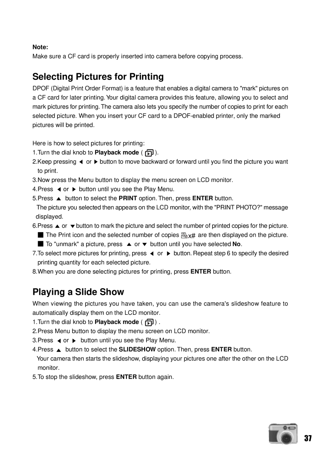 Vivitar Vivicam 3735 user manual Selecting Pictures for Printing, Playing a Slide Show 