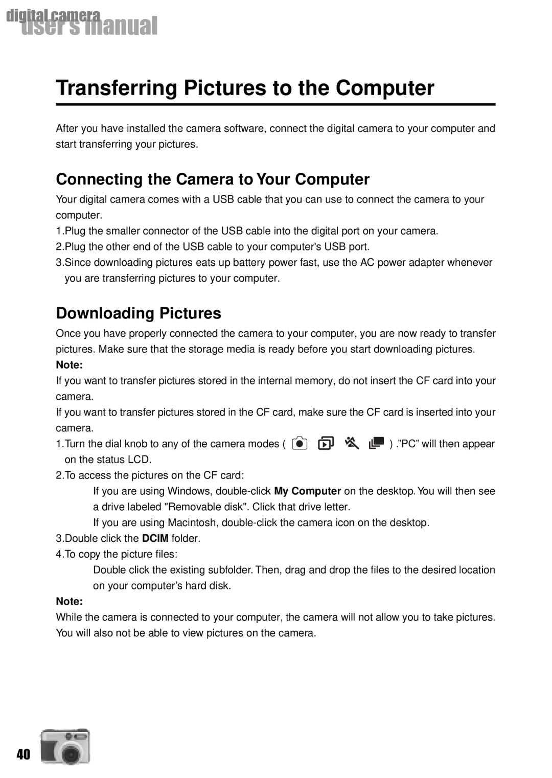 Vivitar Vivicam 3735 Transferring Pictures to the Computer, Connecting the Camera to Your Computer, Downloading Pictures 