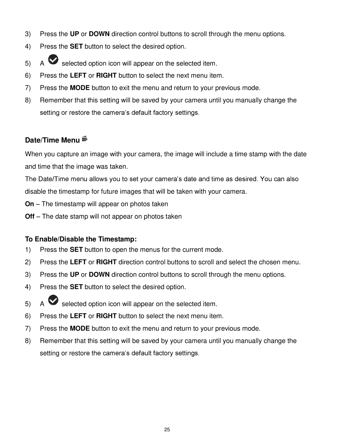 Vivitar VX018GRAPH, VX018GRAY user manual Date/Time Menu, To Enable/Disable the Timestamp 