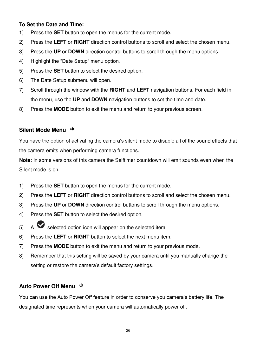 Vivitar VX018GRAY, VX018GRAPH user manual To Set the Date and Time, Silent Mode Menu, Auto Power Off Menu 