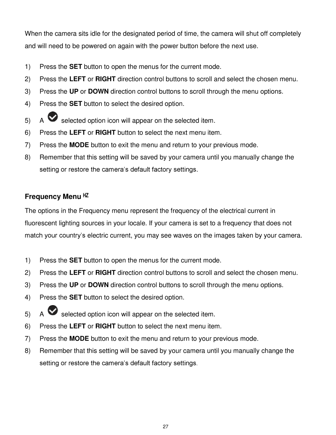 Vivitar VX018GRAPH, VX018GRAY user manual Frequency Menu 