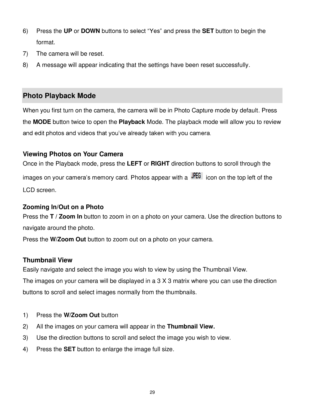 Vivitar VX018GRAPH Photo Playback Mode, Viewing Photos on Your Camera, Zooming In/Out on a Photo, Thumbnail View 