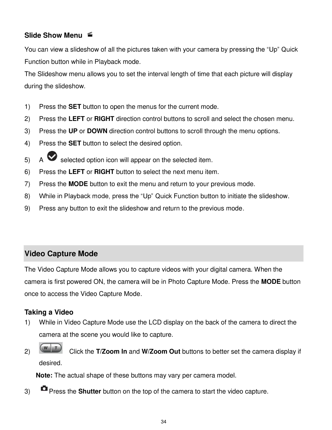 Vivitar VX018GRAY, VX018GRAPH user manual Video Capture Mode, Slide Show Menu, Taking a Video 