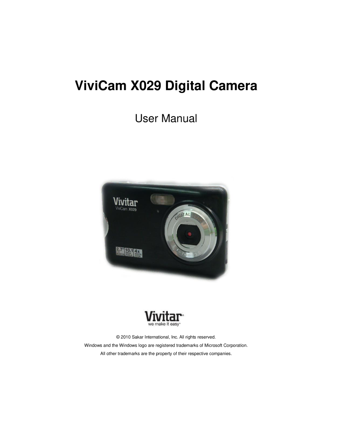 Vivitar VX029GRAPH, VX029STRAW, VX029-GRP, VX029BLACK user manual ViviCam X029 Digital Camera 