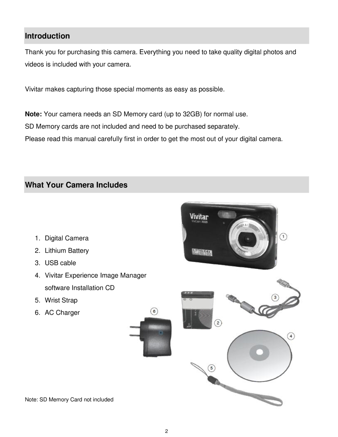 Vivitar VX029-GRP, VX029GRAPH, VX029STRAW, VX029BLACK user manual Introduction, What Your Camera Includes 