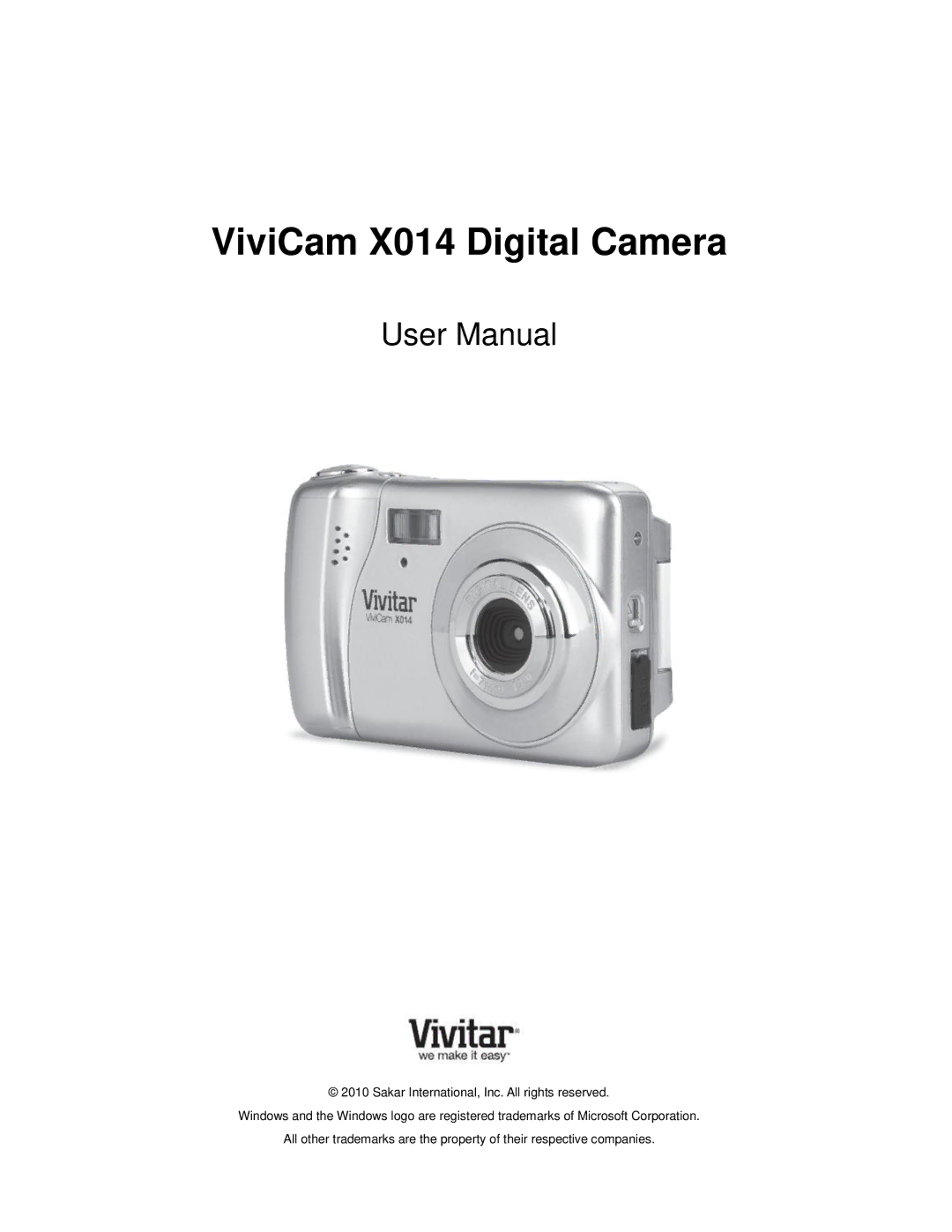 Vivitar user manual ViviCam X014 Digital Camera 