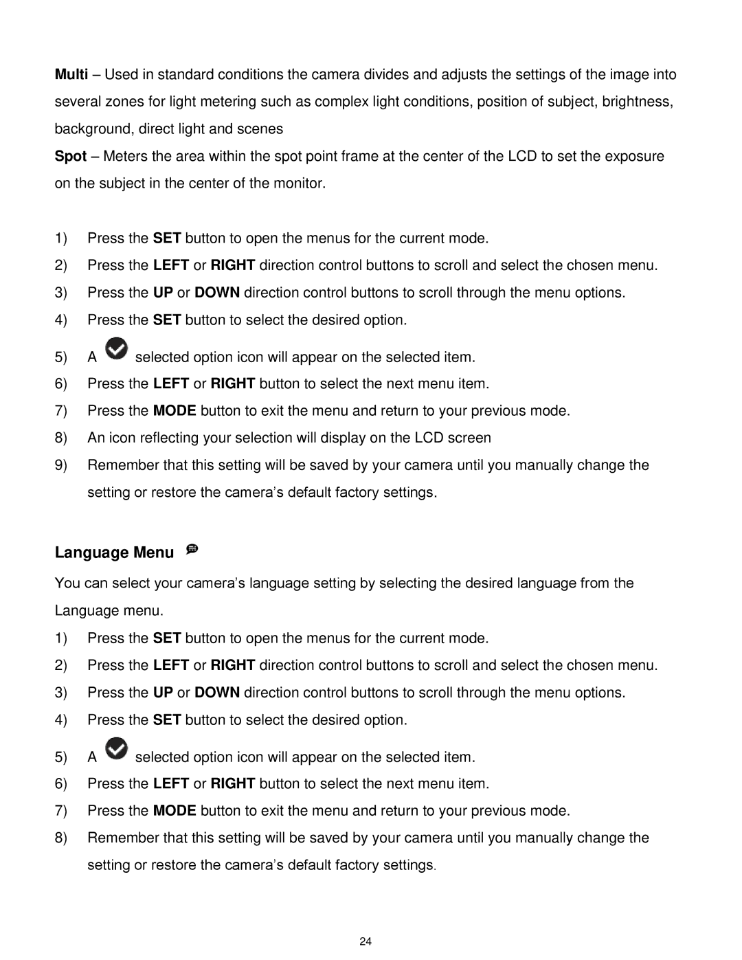 Vivitar X014 user manual Language Menu 