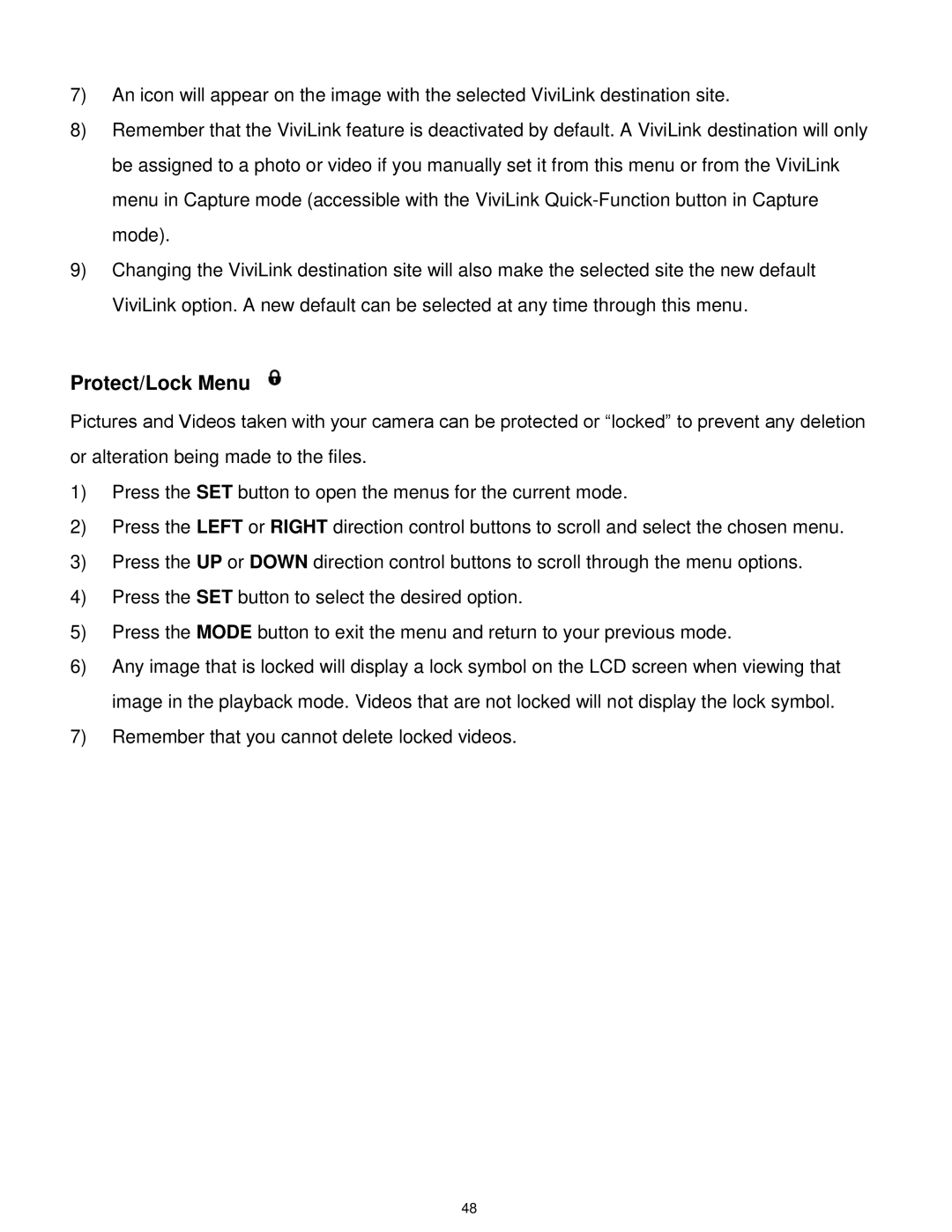 Vivitar X014 user manual Protect/Lock Menu 