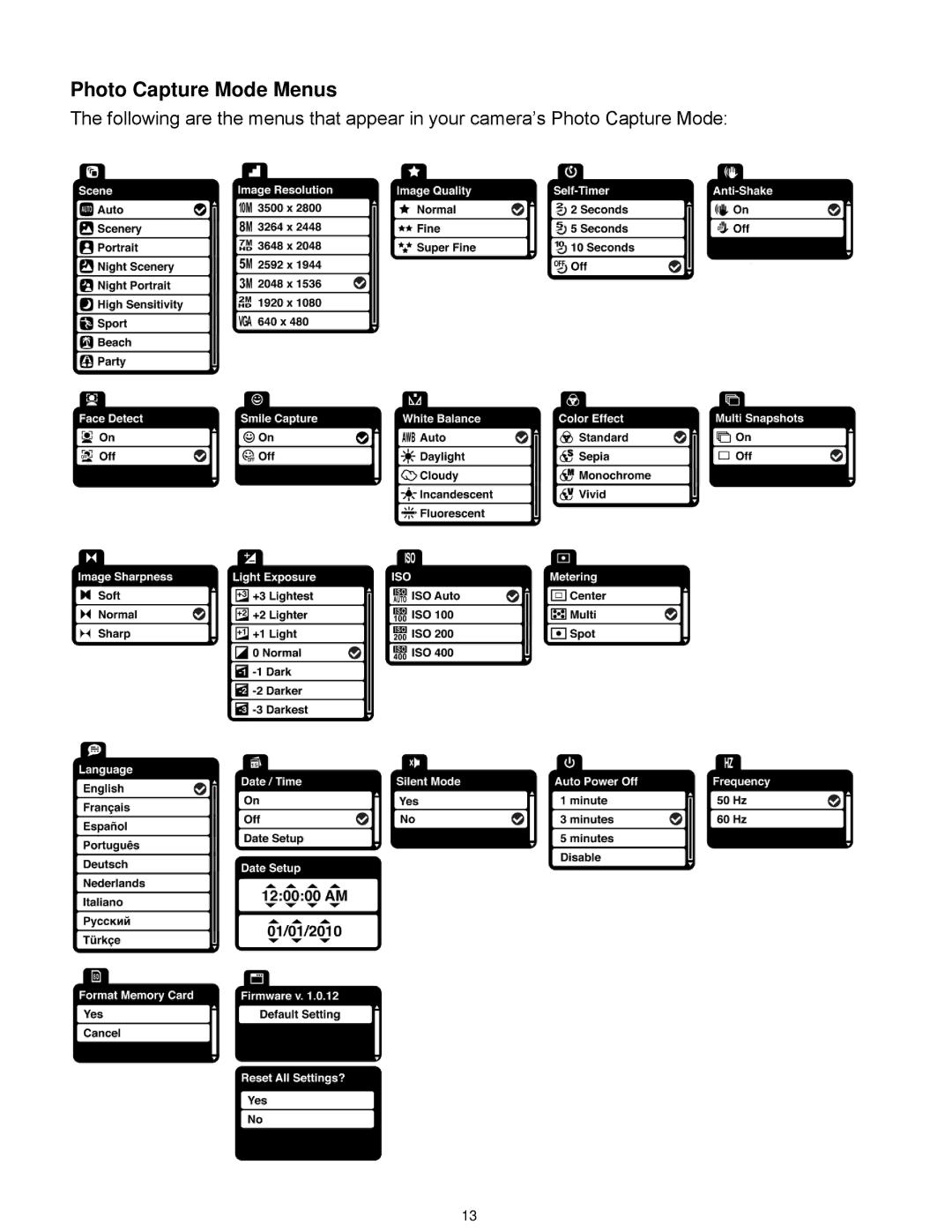 Vivitar VX025-BLACK user manual Photo Capture Mode Menus 