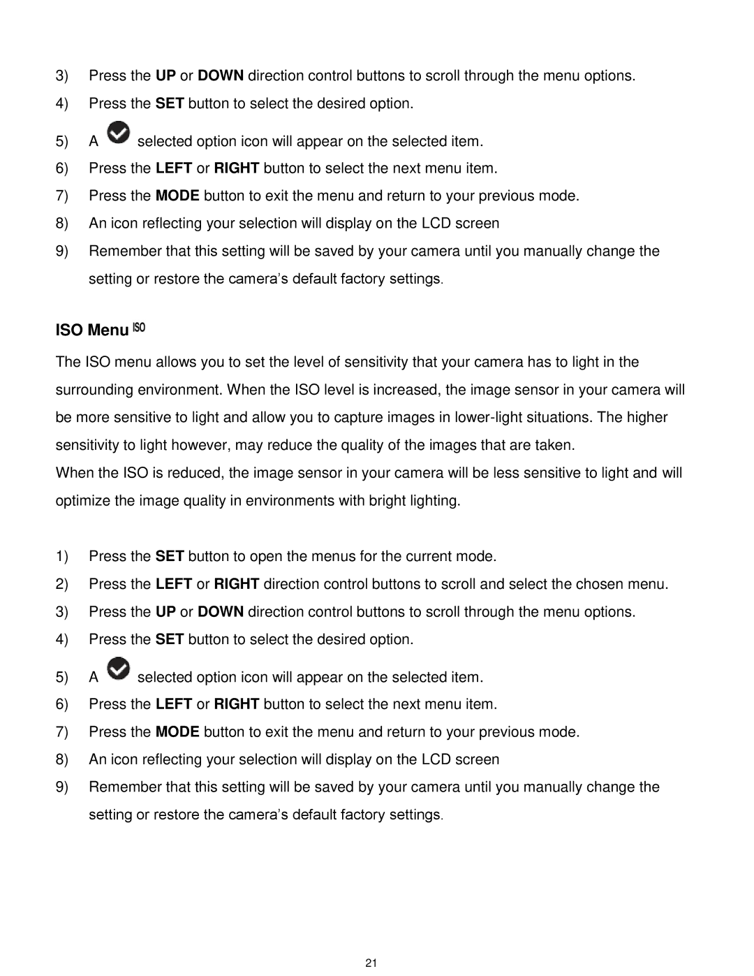 Vivitar VX025-BLACK user manual ISO Menu 