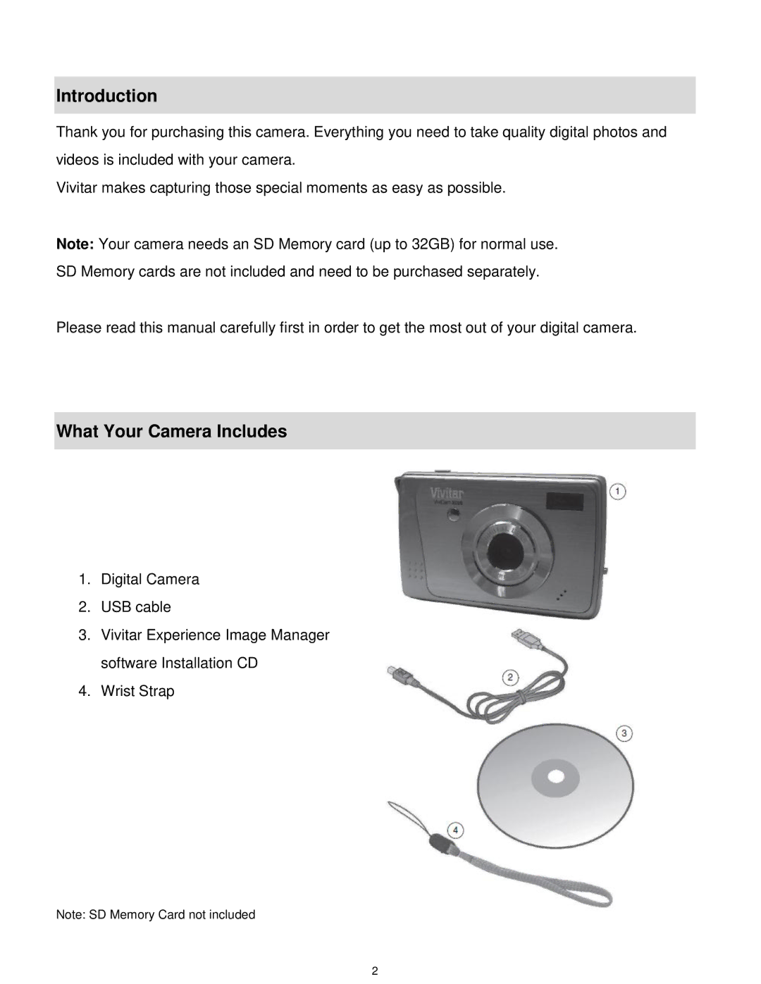 Vivitar VX025-BLACK user manual Introduction, What Your Camera Includes 