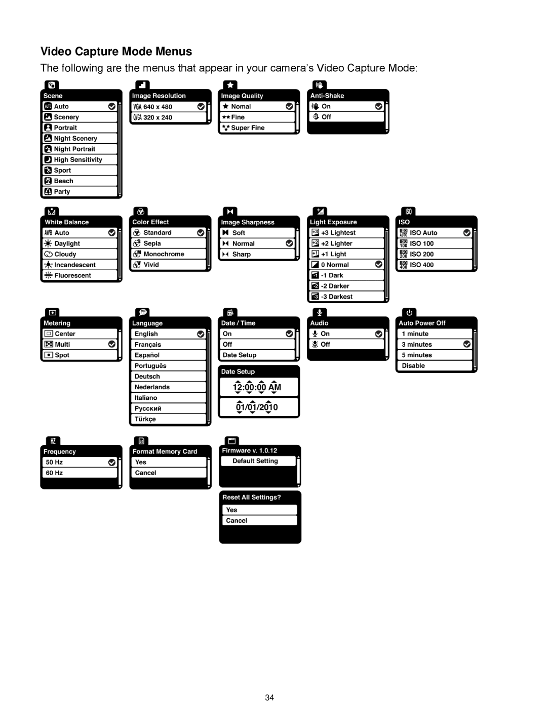 Vivitar VX025-BLACK user manual Video Capture Mode Menus 