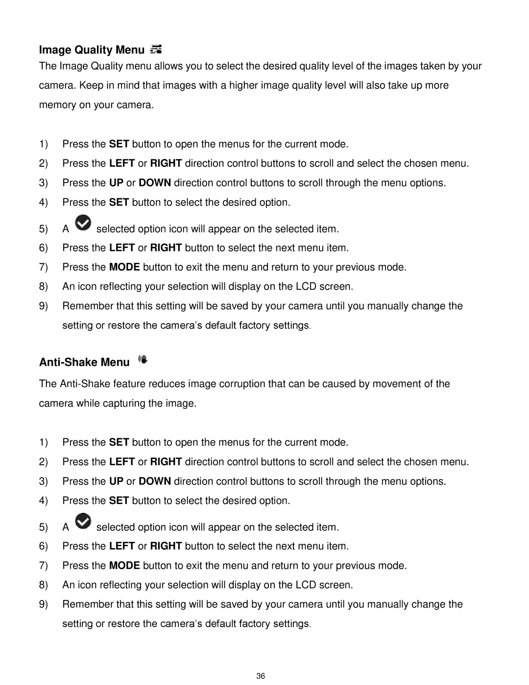 Vivitar VX025-BLACK user manual Image Quality Menu 