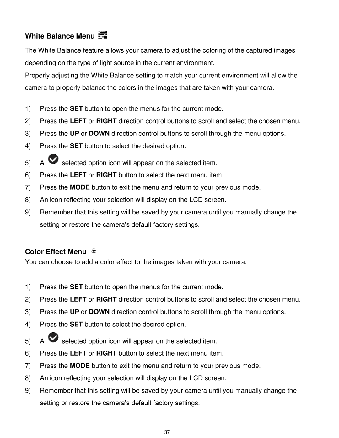 Vivitar VX025-BLACK user manual White Balance Menu 