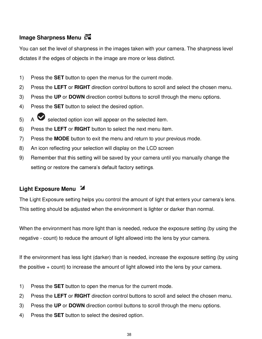 Vivitar VX025-BLACK user manual Image Sharpness Menu 