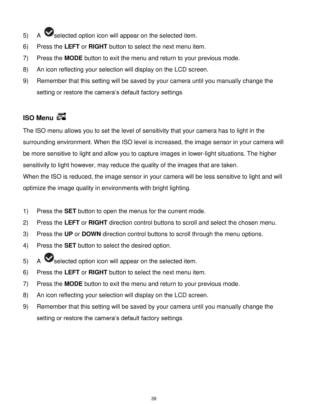 Vivitar VX025-BLACK user manual ISO Menu 