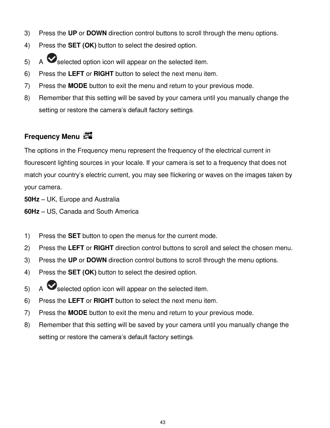 Vivitar VX025-BLACK user manual Frequency Menu 