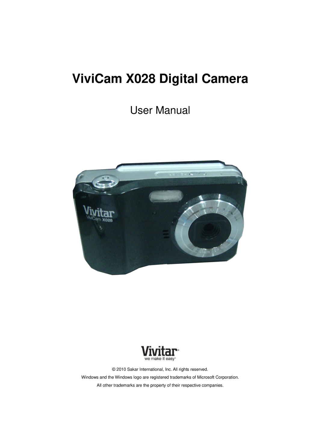 Vivitar user manual ViviCam X028 Digital Camera 