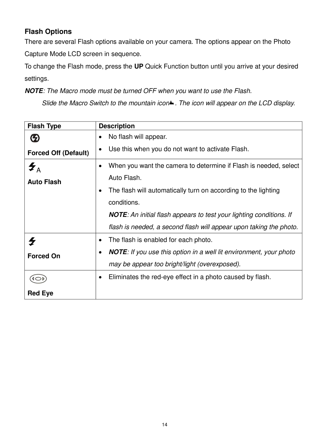 Vivitar X028 user manual Flash Options, Auto Flash 