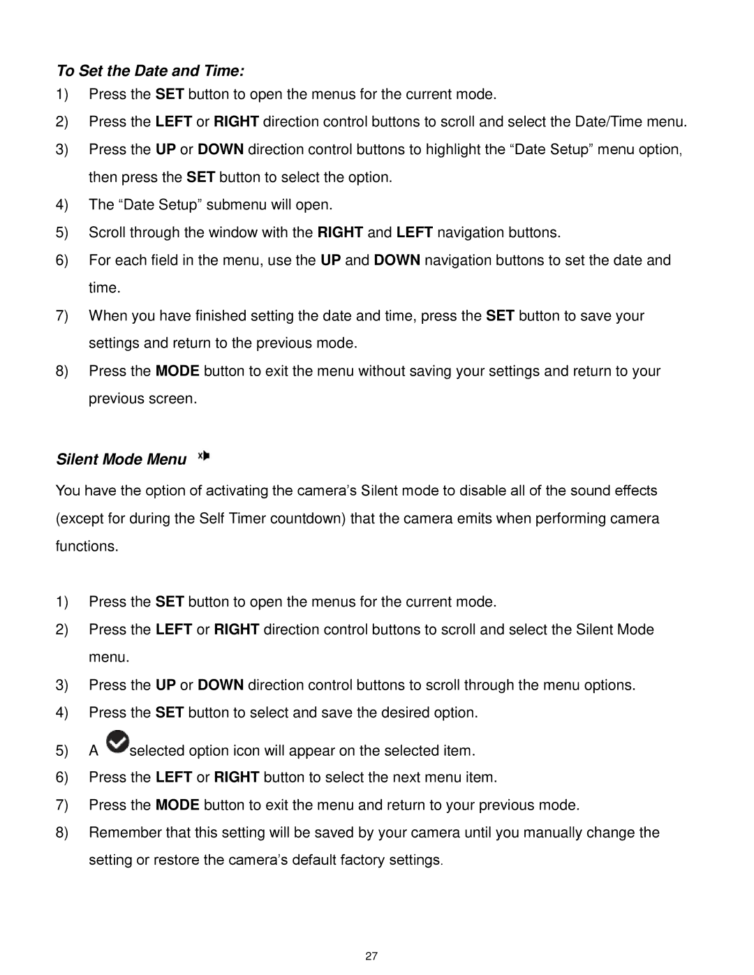 Vivitar X028 user manual To Set the Date and Time, Silent Mode Menu 