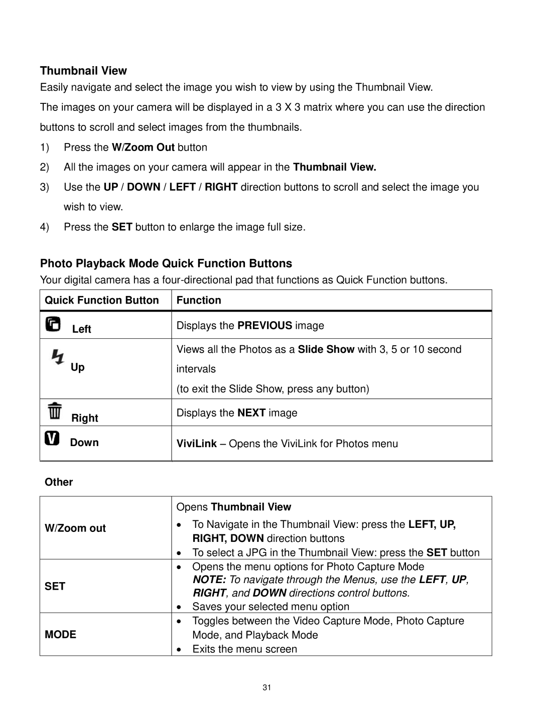 Vivitar X028 user manual Thumbnail View, Photo Playback Mode Quick Function Buttons 