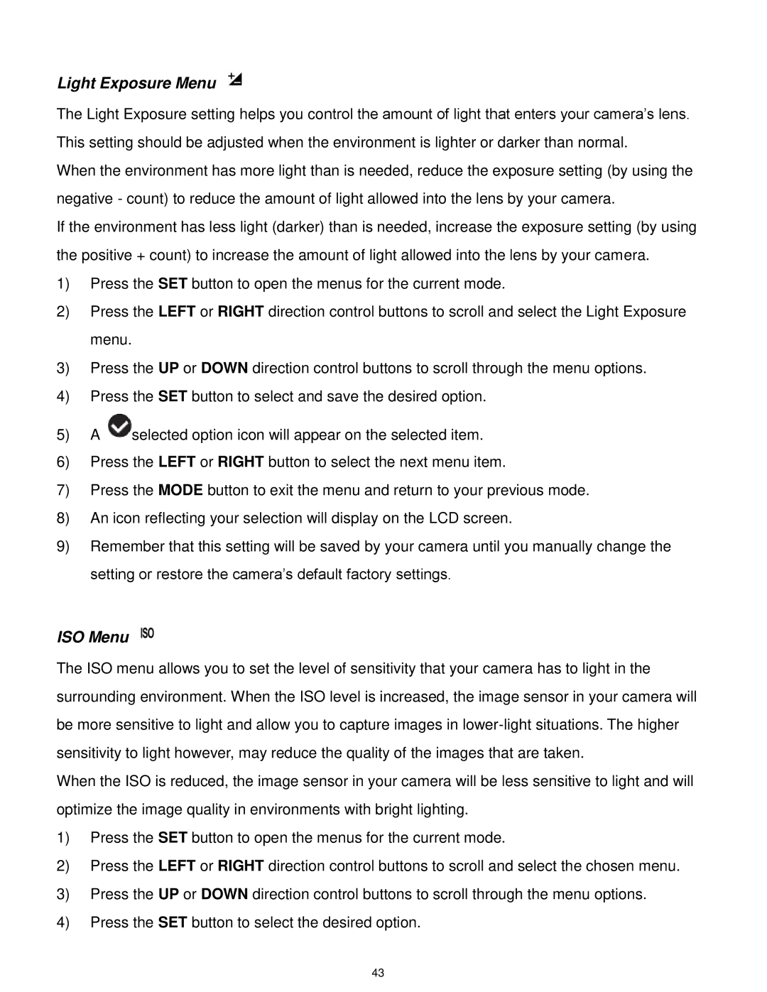 Vivitar X028 user manual Light Exposure Menu 