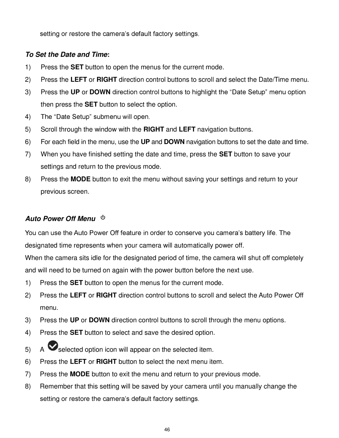 Vivitar X028 user manual Setting or restore the camera‟s default factory settings 