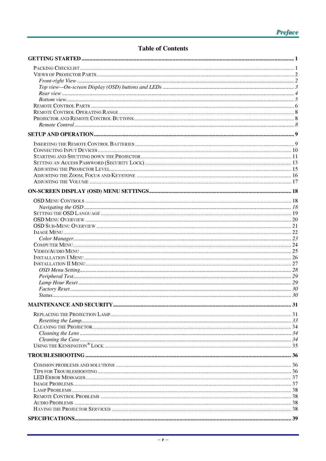 Vivitek D326MX, D326WX manual Table of Contents 