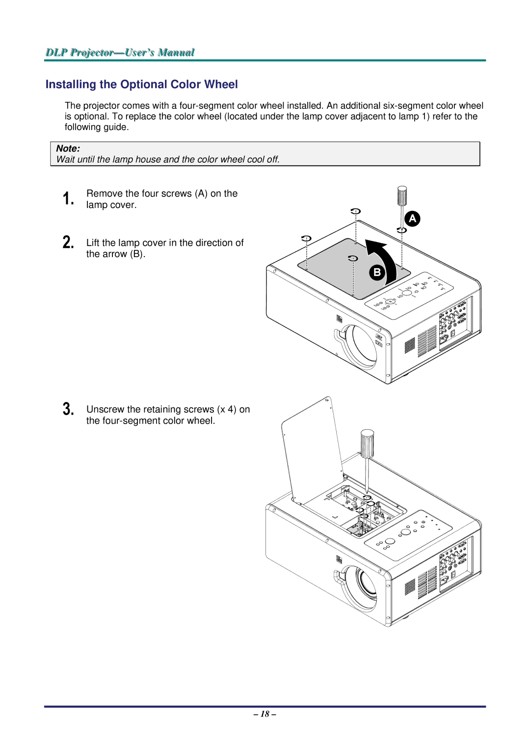 Vivitek D5500 manual Installing the Optional Color Wheel 