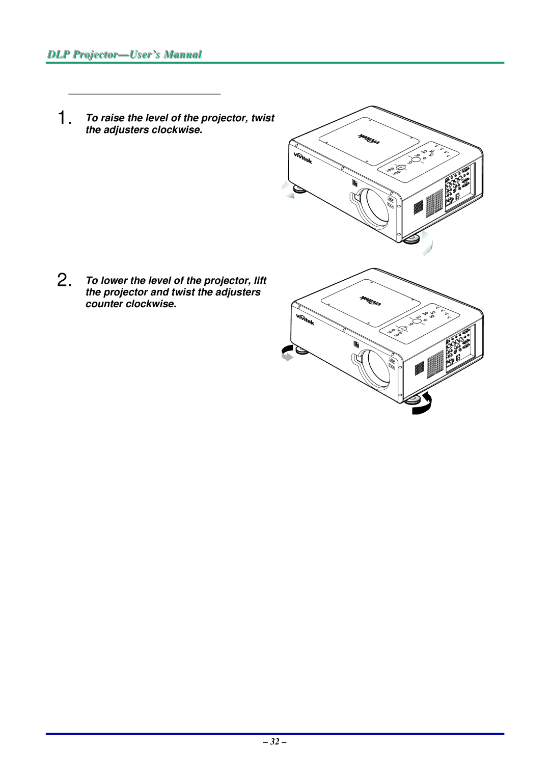 Vivitek D5500 manual Adjusting the Projector Level 