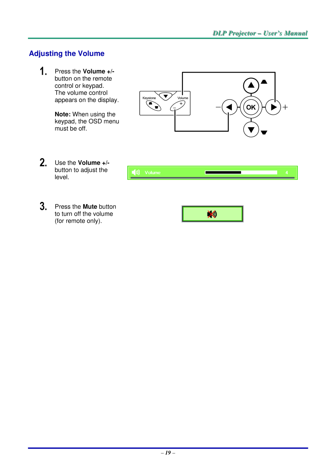 Vivitek D735VX manual Adjusting the Volume 