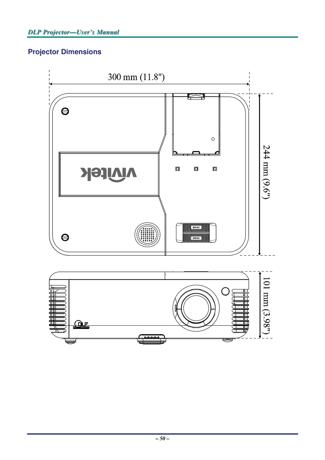 Vivitek D735VX manual Projector Dimensions 