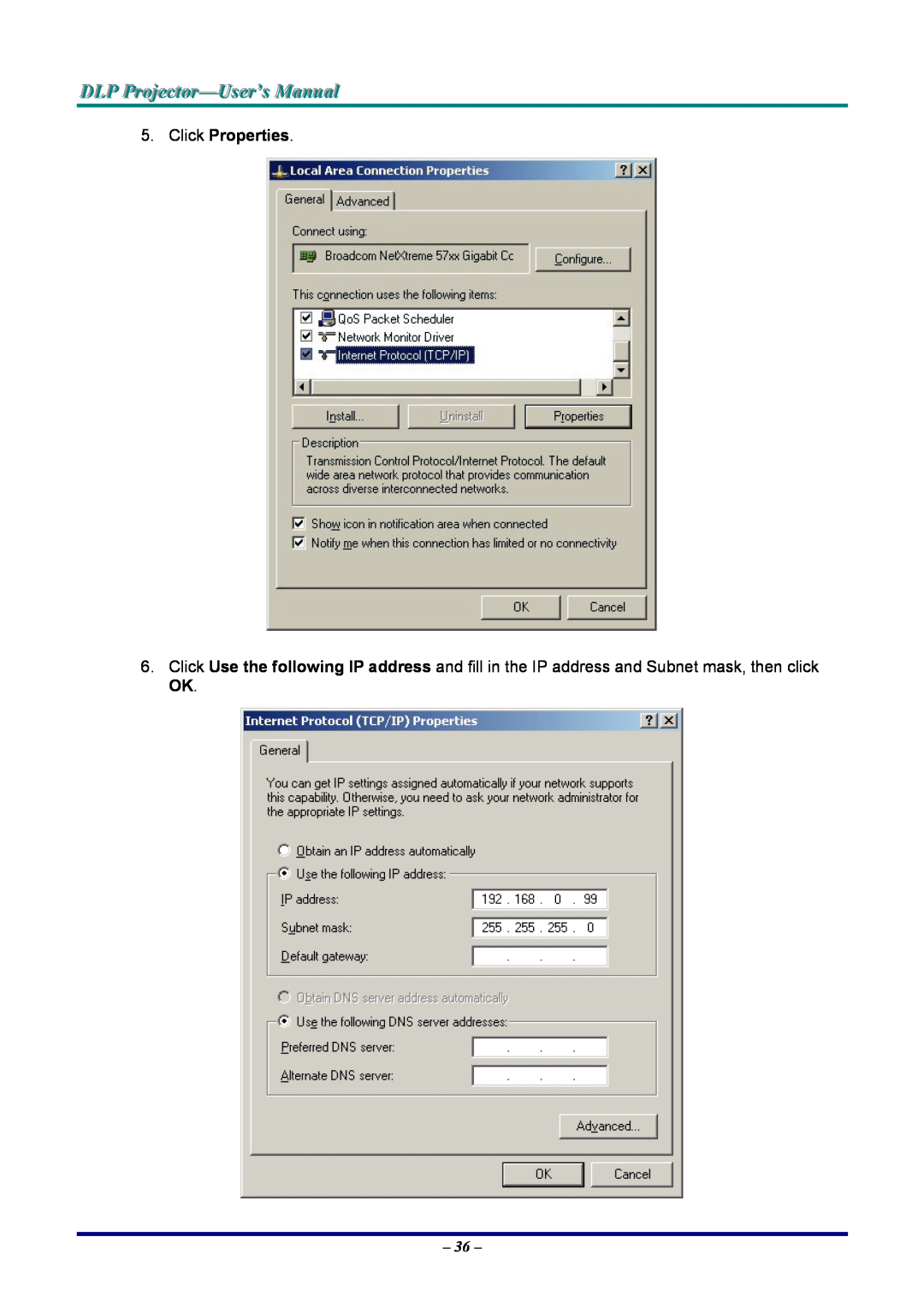 Vivitek D930TX, D935VX, D940VX manual DLP Projjecttor-User’s Manuall, Click Properties 