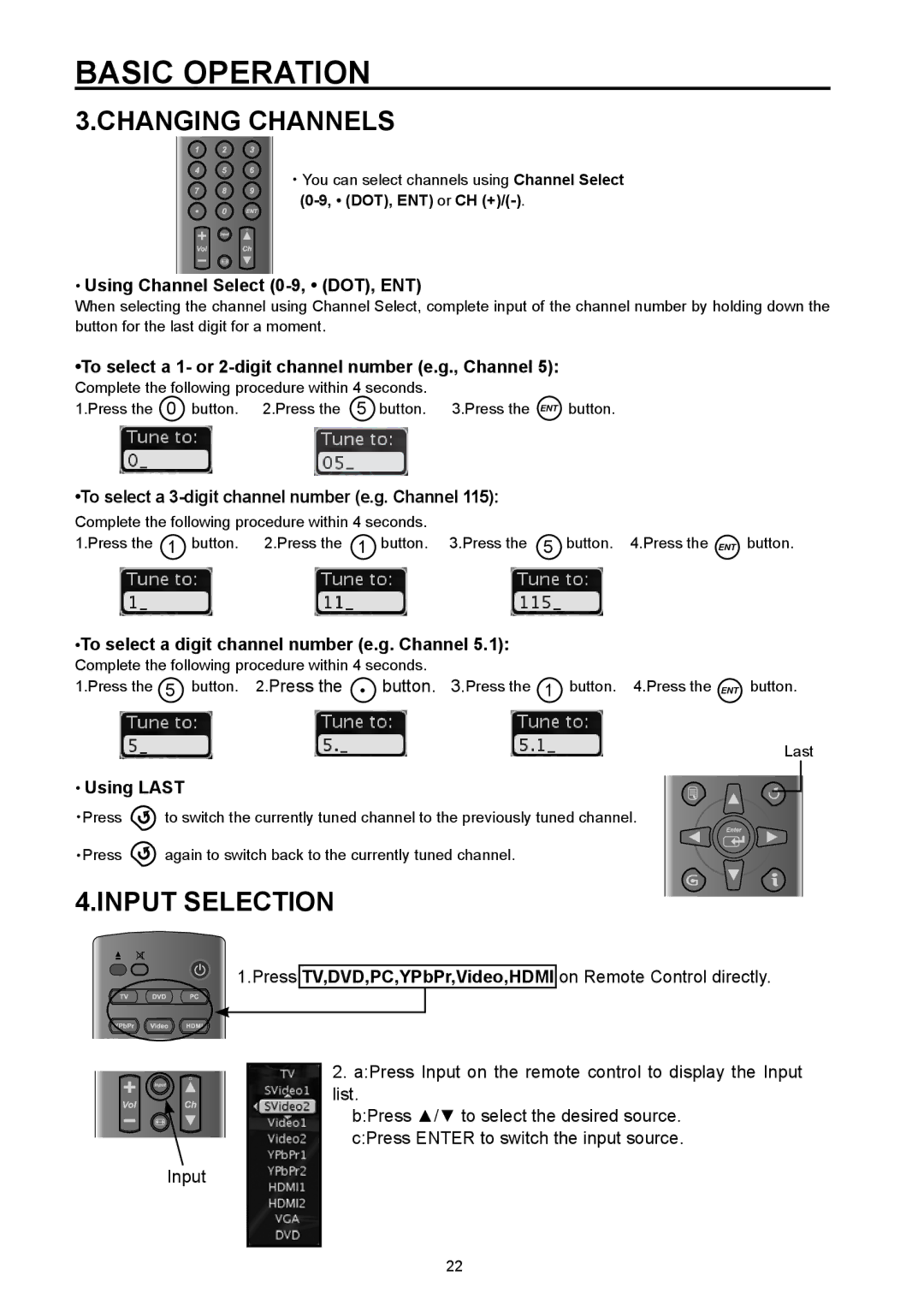 Vivitek DVD Combo manual Changing Channels, Input Selection 