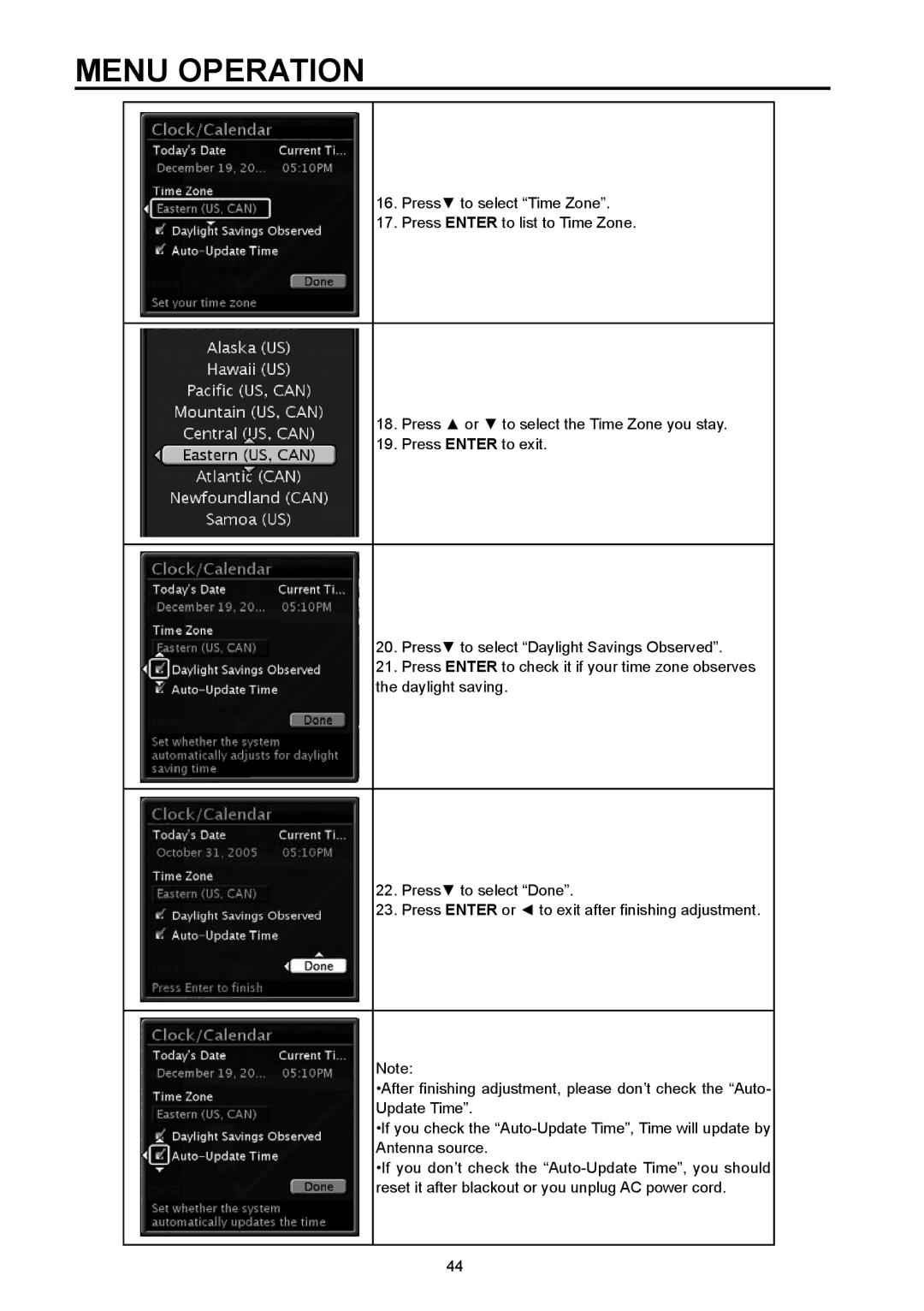 Vivitek DVD Combo manual Menu Operation 