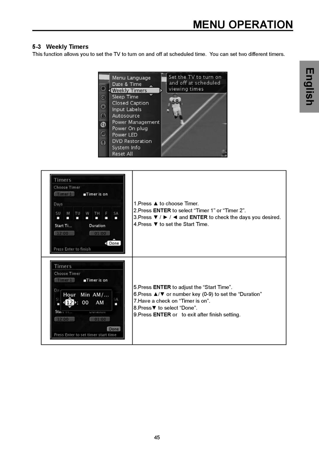 Vivitek DVD Combo manual Weekly Timers 