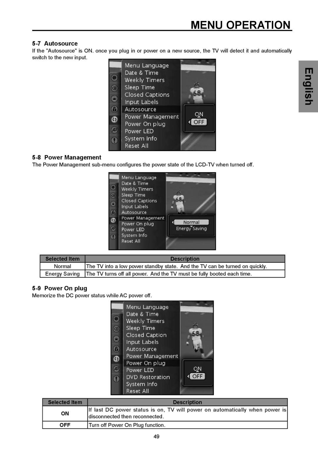 Vivitek DVD Combo manual Autosource, Power Management, Power On plug 