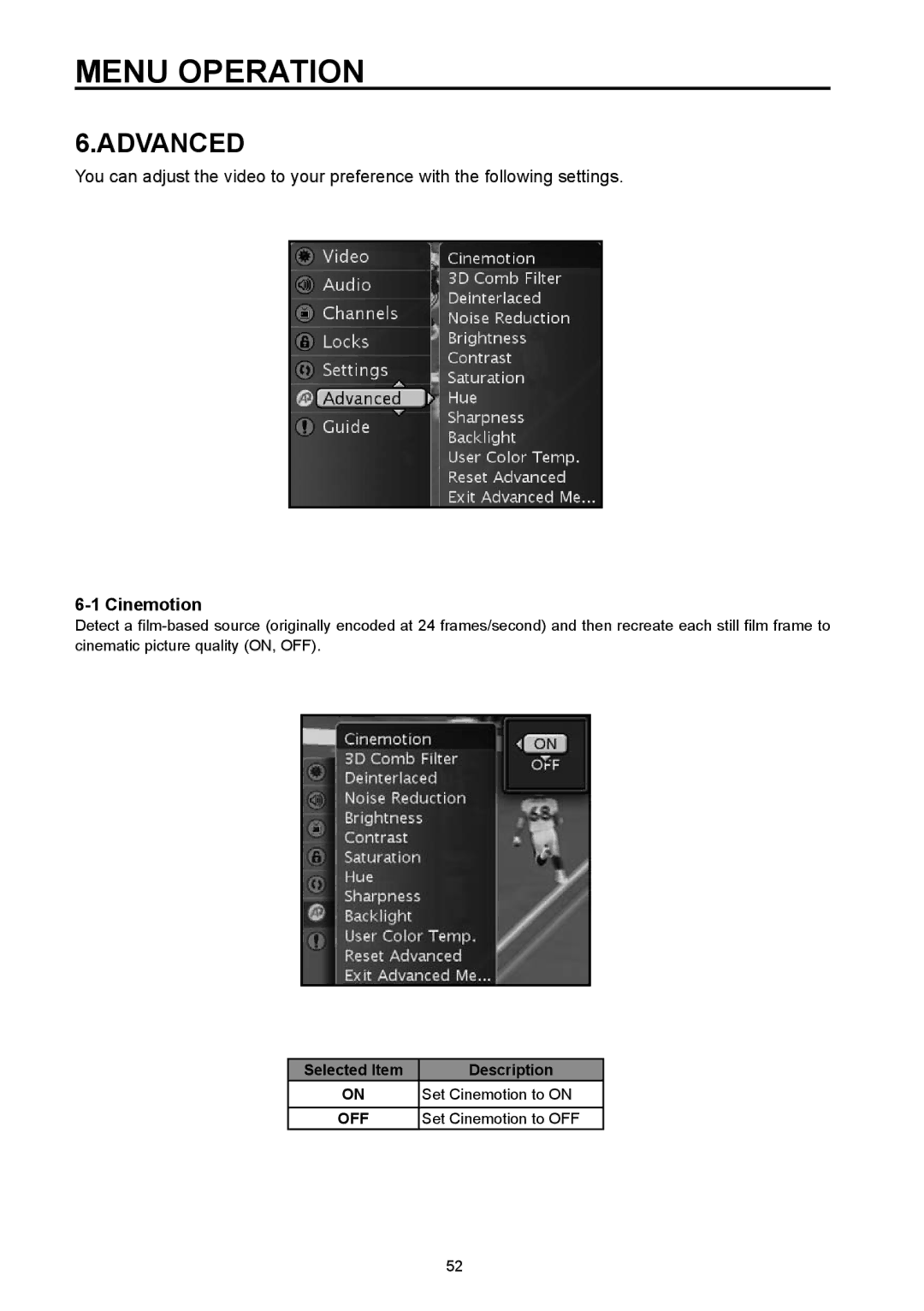 Vivitek DVD Combo manual Advanced, Cinemotion 