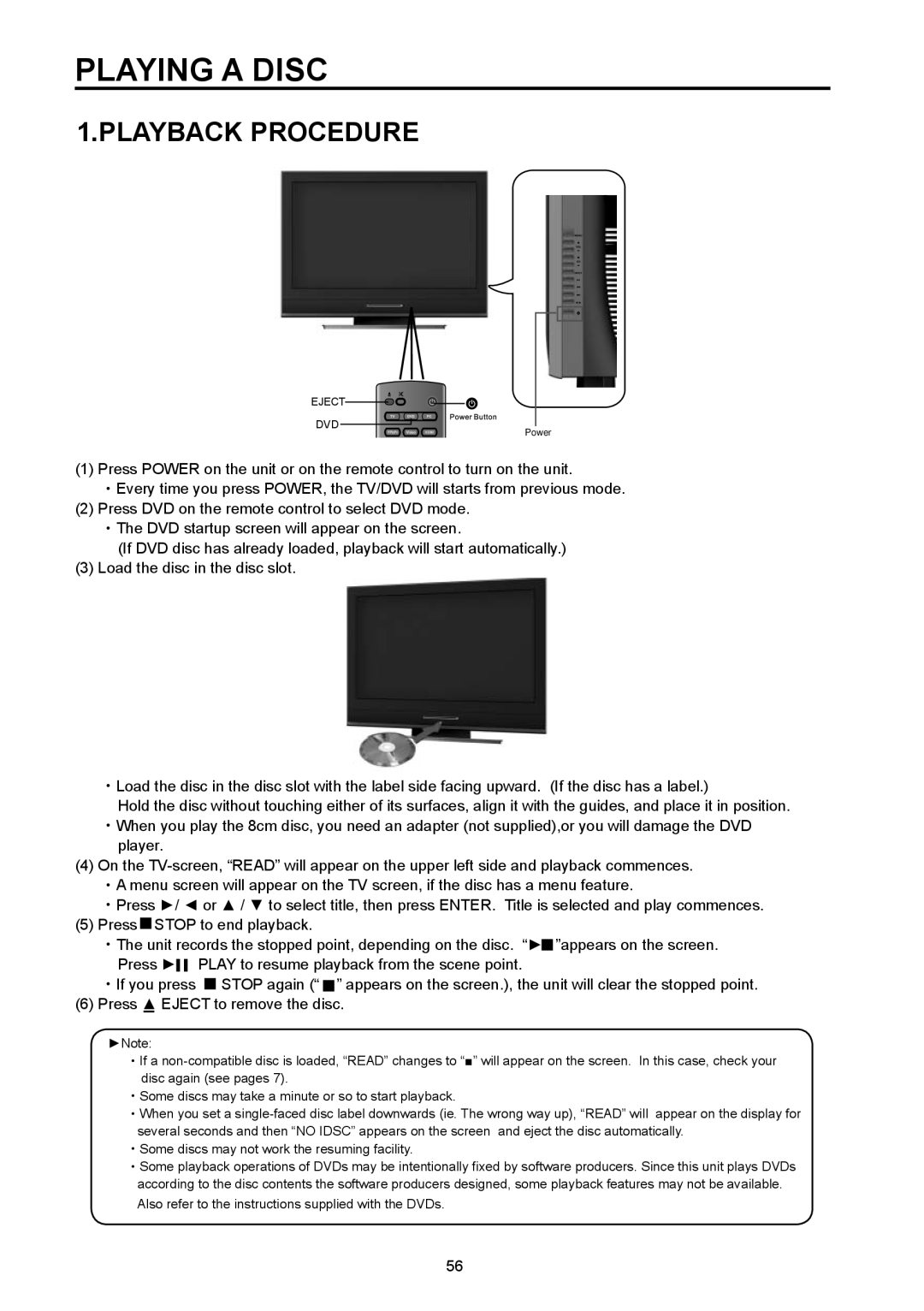 Vivitek DVD Combo manual Playing a Disc, Playback Procedure 