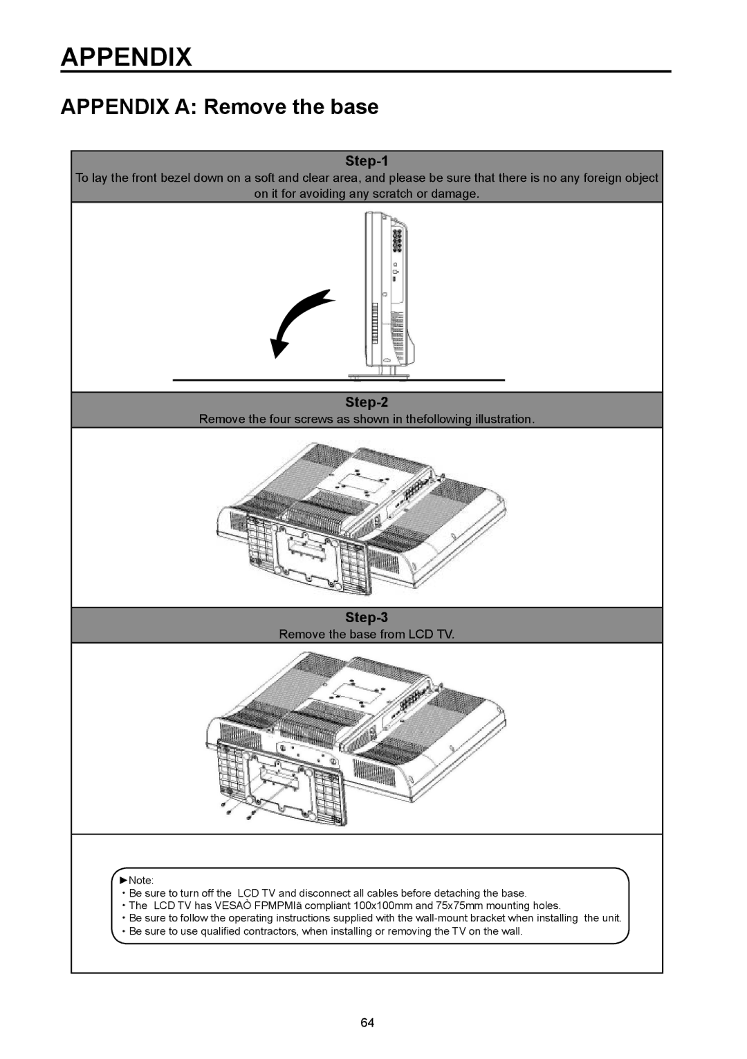 Vivitek DVD Combo manual Appendix a Remove the base 