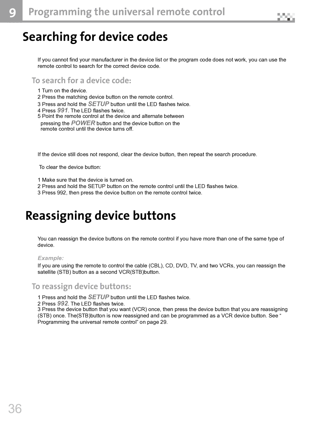 Vivitek DVR5612 manual Searching for device codes, Reassigning device buttons, To search for a device code 