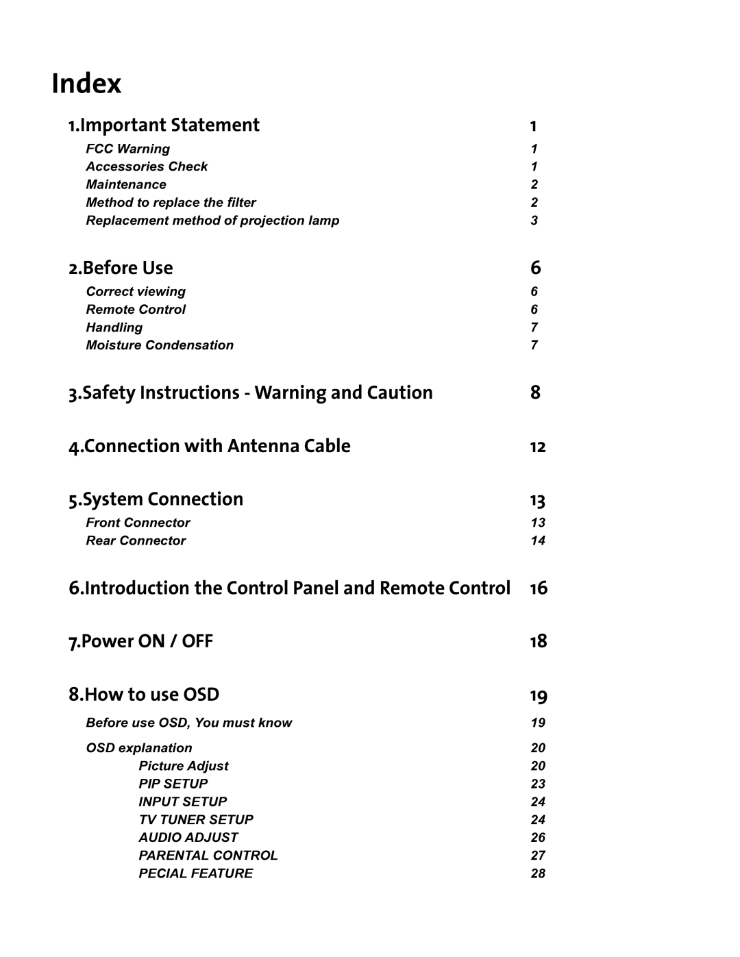 Vivitek DVR5612 manual Index, Important Statement 