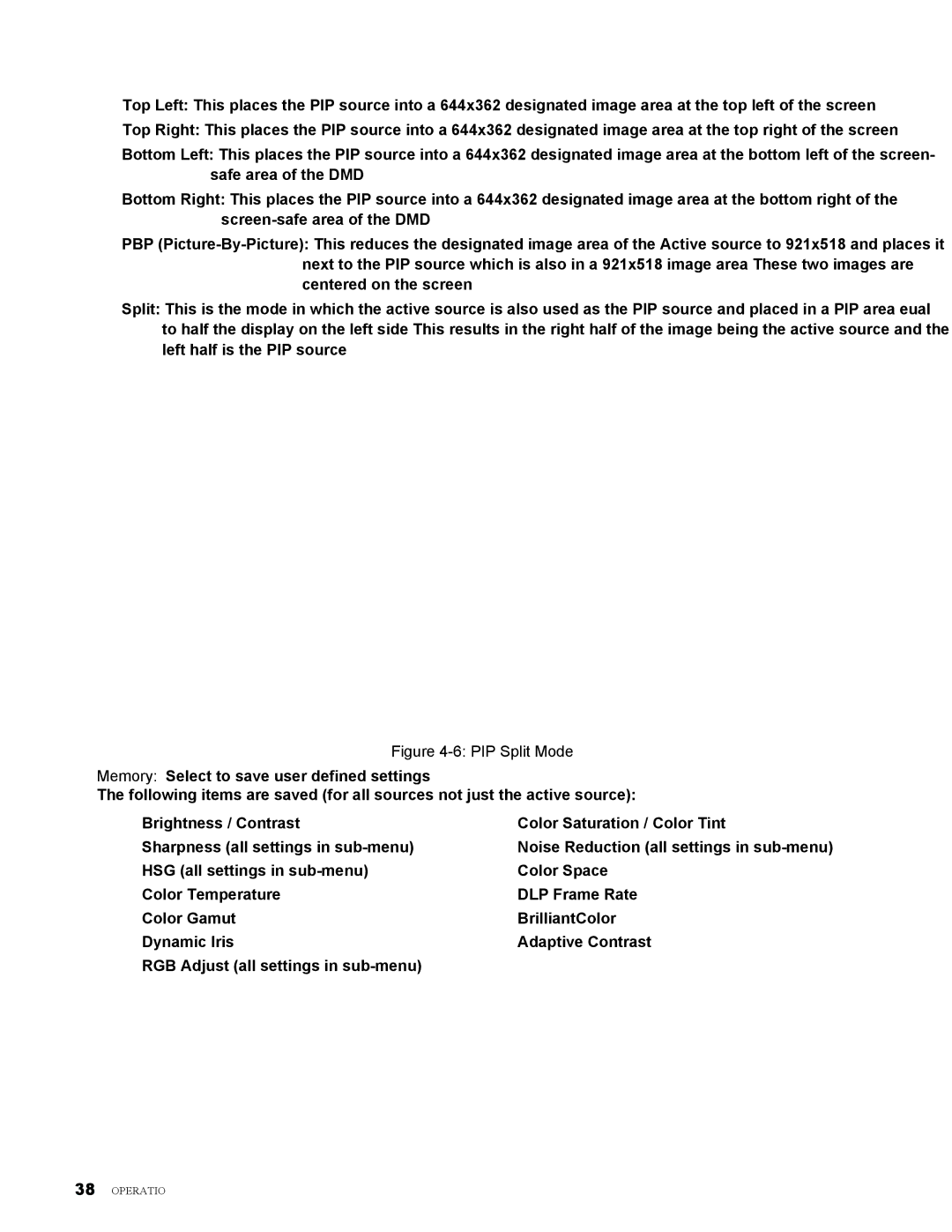 Vivitek H9080FD user manual PIP Split Mode 