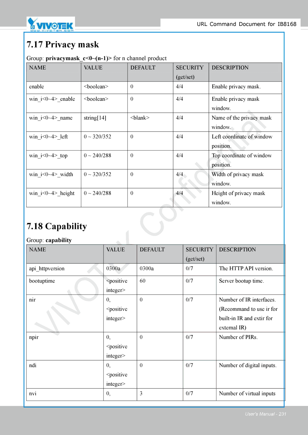 Vivitek IB8156-C user manual Privacy mask 