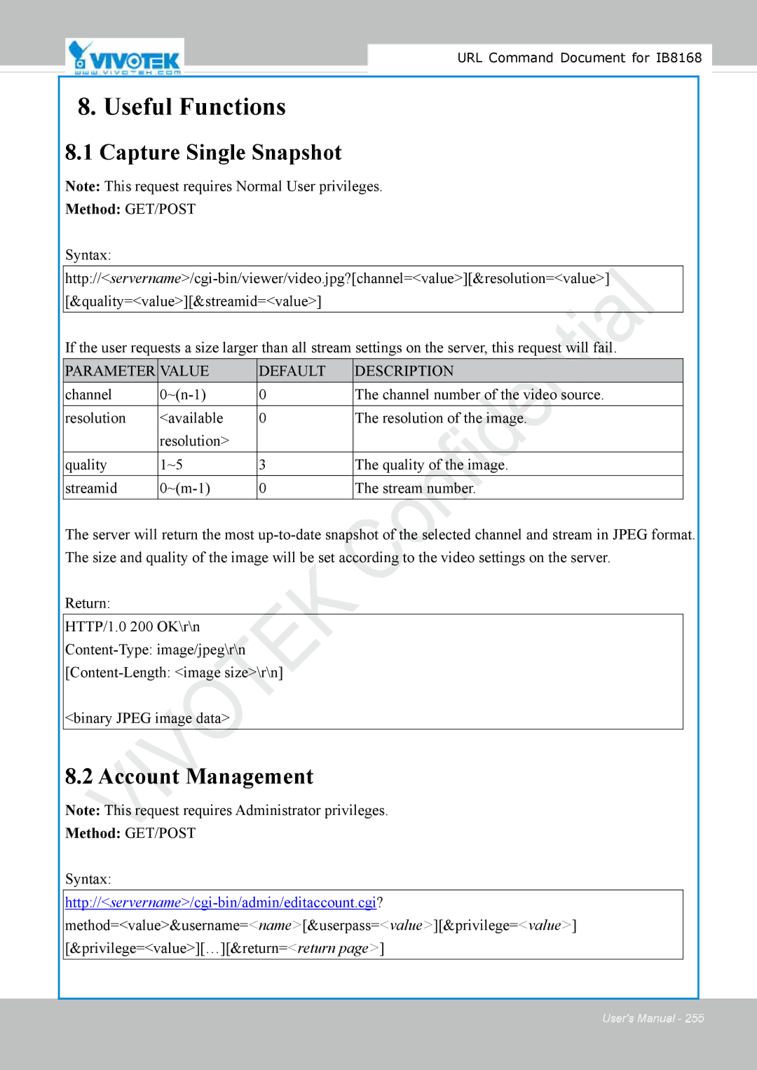 Vivitek IB8156-C user manual Useful Functions 