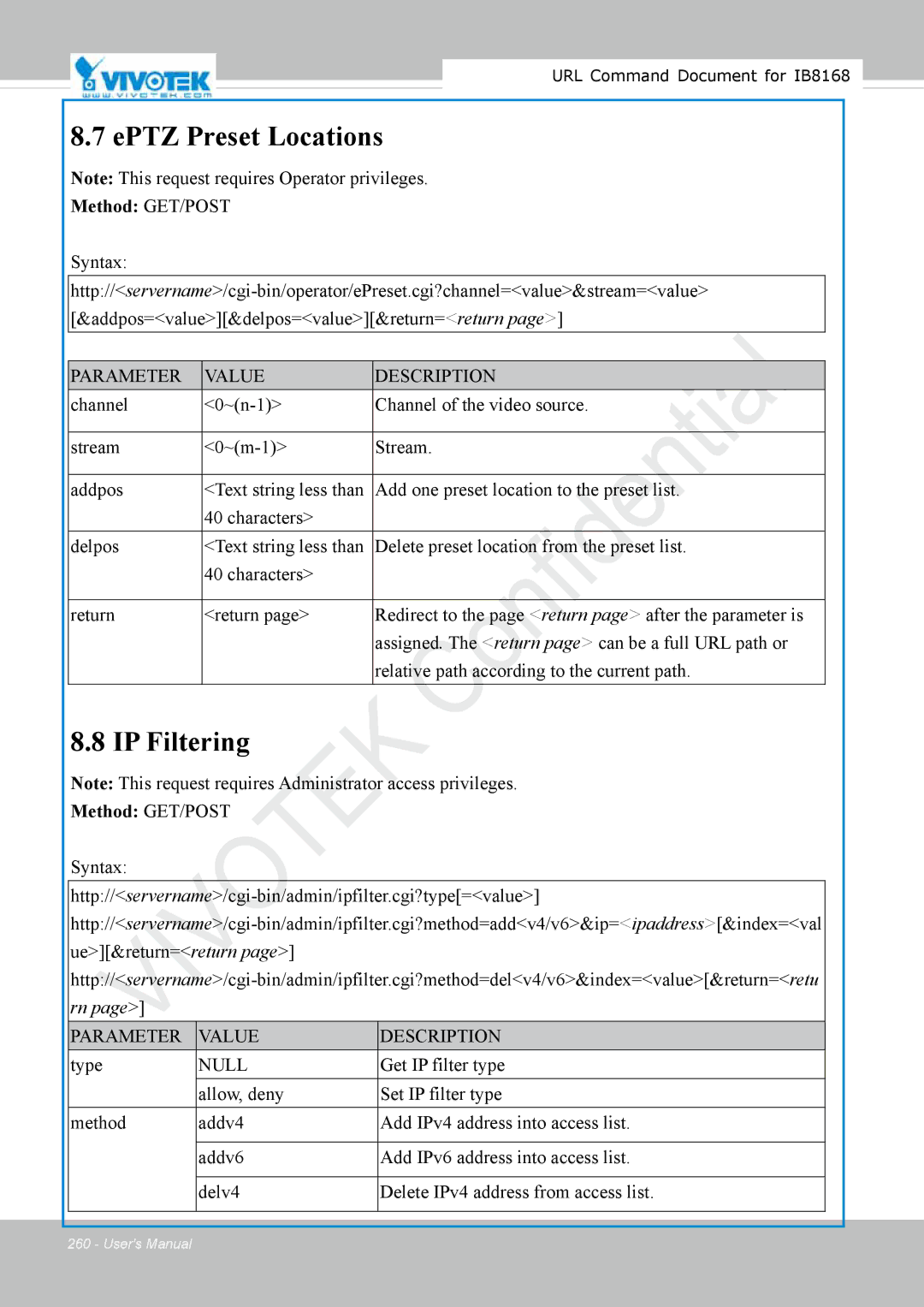 Vivitek IB8156-C user manual EPTZ Preset Locations 