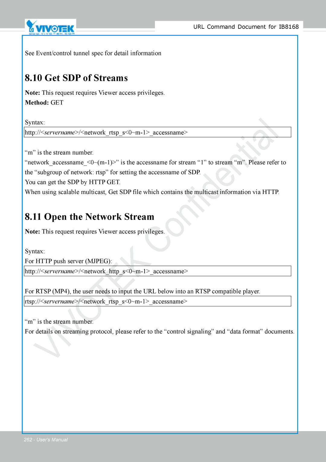 Vivitek IB8156-C user manual Get SDP of Streams 