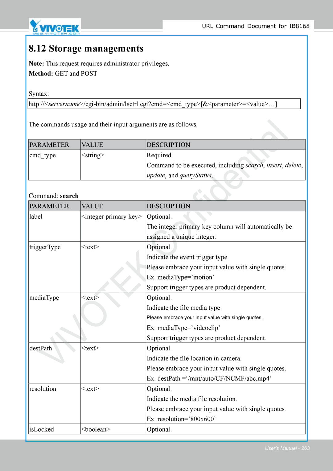 Vivitek IB8156-C user manual Storage managements 